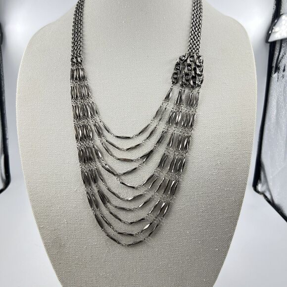 Industrial Metal Multi Strand Necklace Gunmetal Panther Chain & Bar Chain - Picture 1 of 9